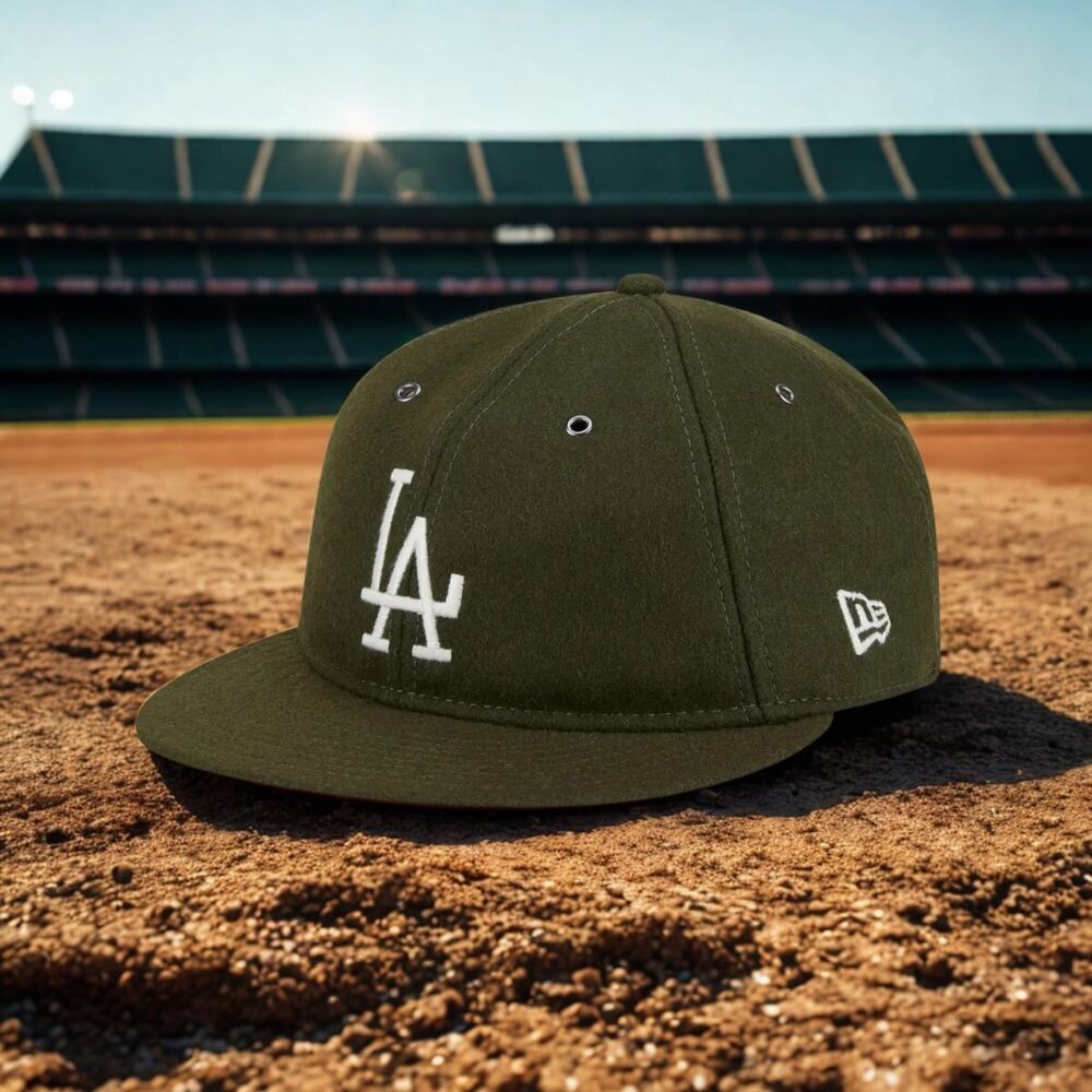 Los Angeles Dodgers New Era 59FIFTY Retro Crown Olive Fitted Hat 7 1/8 Wool NWT